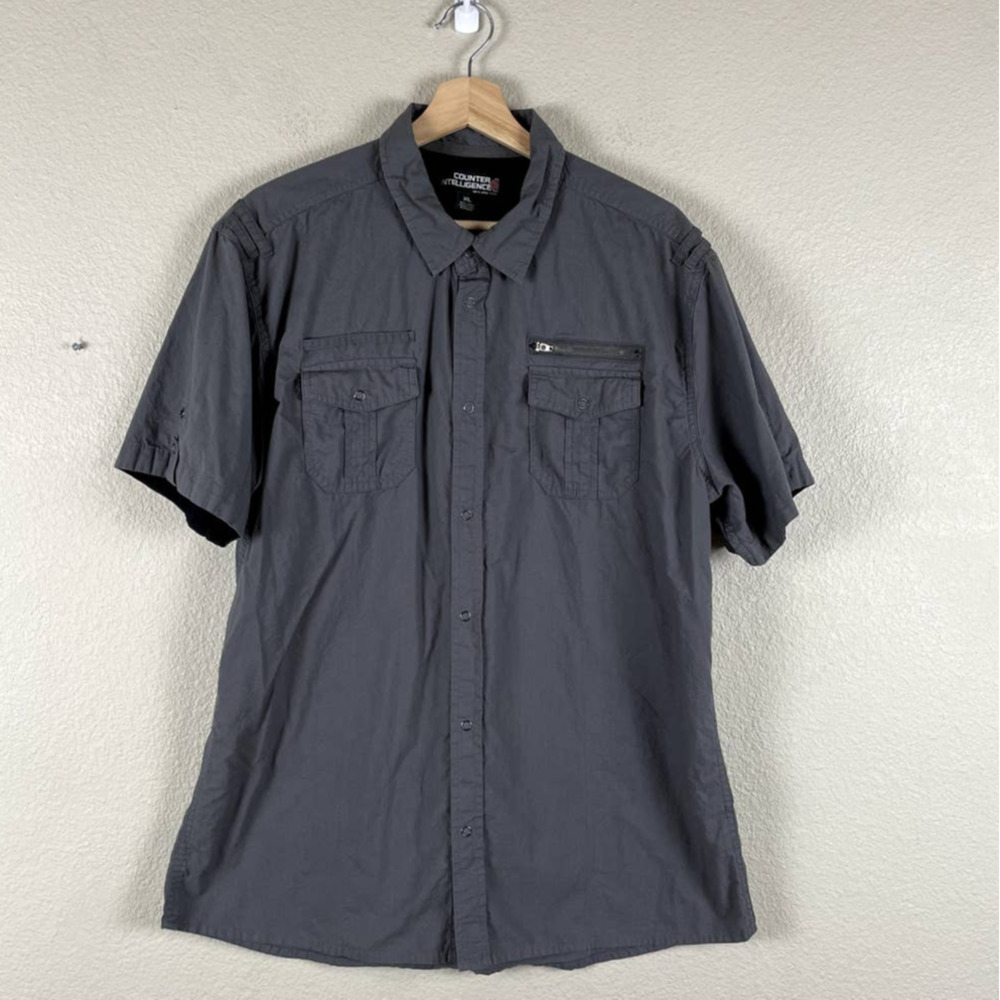 Counter Intelligence Shirt‎ Gray Utility Snap Chest Pockets Cotton Size X Large